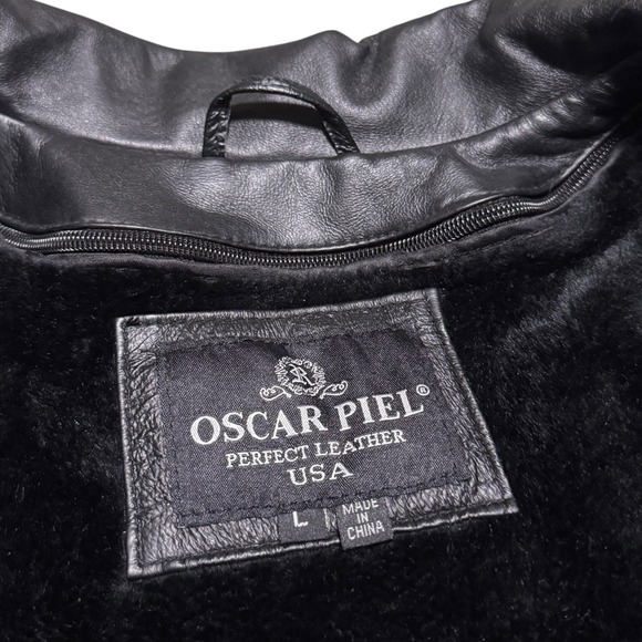 Oscar Piel US Air Force Black Patches Leather Bomber Jacket Men's Large - Picture 7 of 11